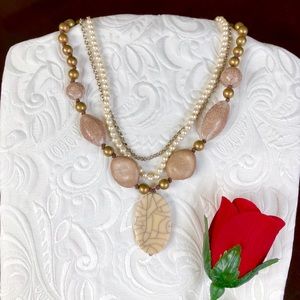 Classic Pearl Stone Layered Necklace